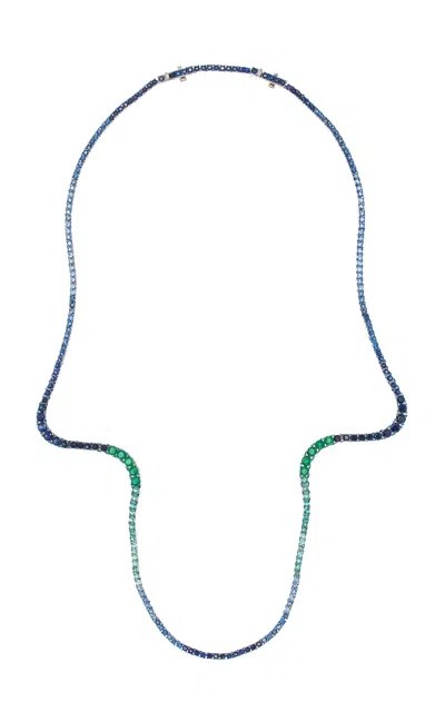 Marie Mas 18k White Gold Emerald And Sapphire Necklace In Black