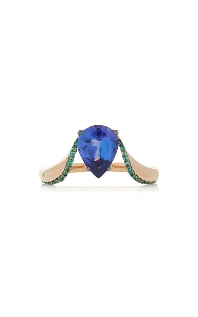 Marie Mas Aura 18k Rose Gold; Tanzanite And Emerald Ring In Blue