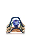 Marie Mas N°28 18k Rose Gold Tanzanite; Emerald And Sapphire Ring In Blue