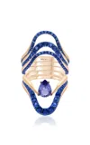 Marie Mas Set-of-five 18k Rose Gold Tanzanite Rings In Blue