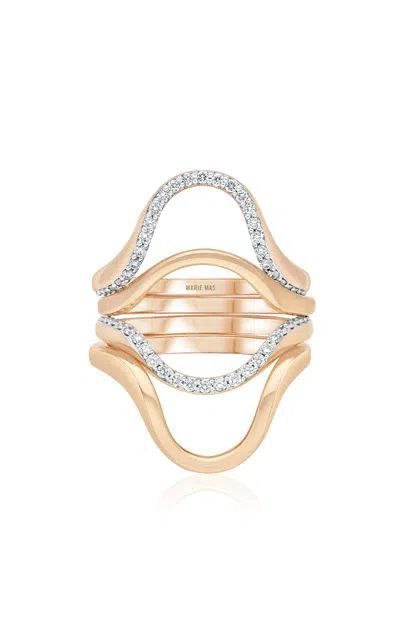 Marie Mas Set-of-four 18k Rose Gold Diamond Rings In Pink