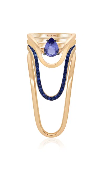 Marie Mas Set-of-four 18k Rose Gold Tanzanite Rings In Blue