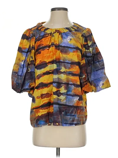 Pre-owned Marie Oliver 3/4 Sleeve Silk Top Orange Cold Shoulder Neckline Tops