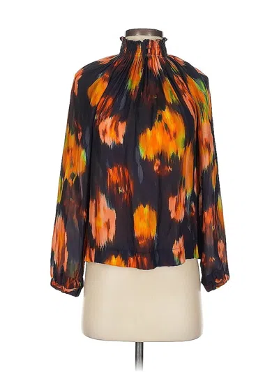 Pre-owned Marie Oliver 3/4 Sleeve Silk Top Orange Halter Neckline Tops