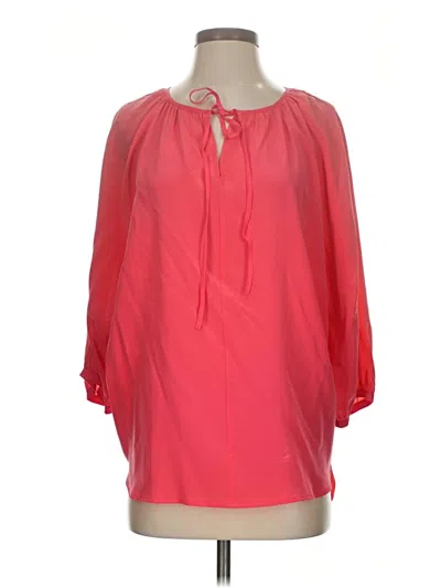 Pre-owned Marie Oliver 3/4 Sleeve Silk Top Pink Keyhole Neckline Tops