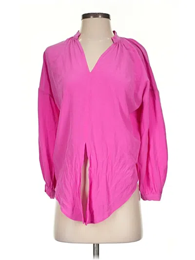 Pre-owned Marie Oliver 3/4 Sleeve Silk Top Pink V Neck Tops