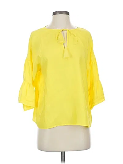 Pre-owned Marie Oliver 3/4 Sleeve Silk Top Yellow Keyhole Neckline Tops
