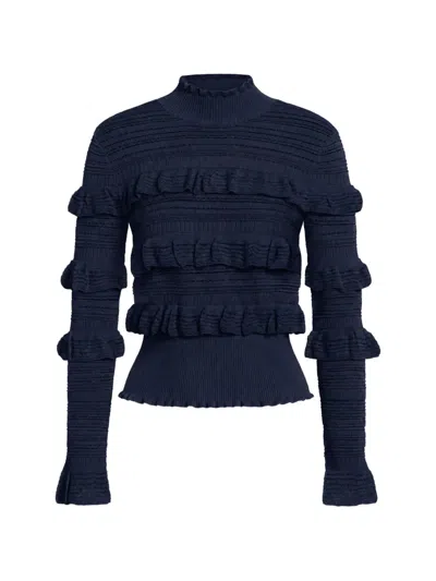 Marie Oliver Adeline Ruffled Long-sleeve Sweater In Blue
