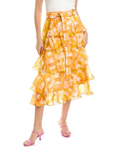 Marie Oliver Adler Linen & Silk-blend Midi Skirt In Orange
