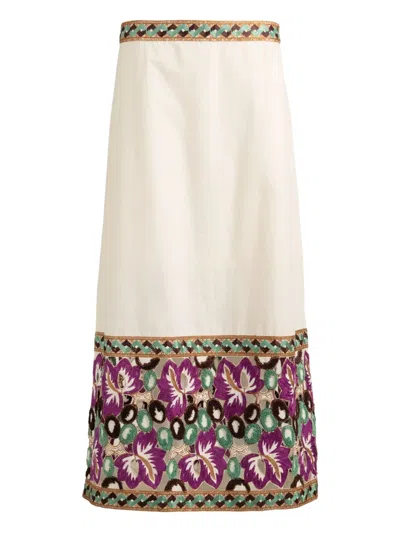 Marie Oliver Albia Embroidered Floral-lace Long Skirt In Neutral