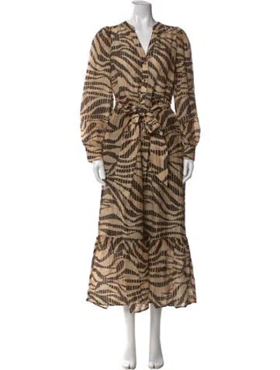 Pre-owned Marie Oliver Animal Print Long Dress In Brown