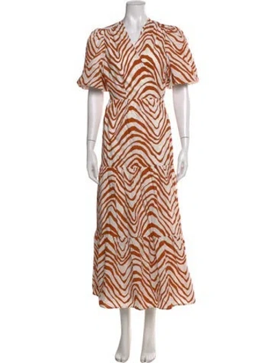 Pre-owned Marie Oliver Animal Print Long Dress In Orange