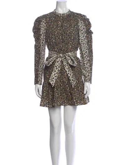 Pre-owned Marie Oliver Animal Print Mini Dress In Green