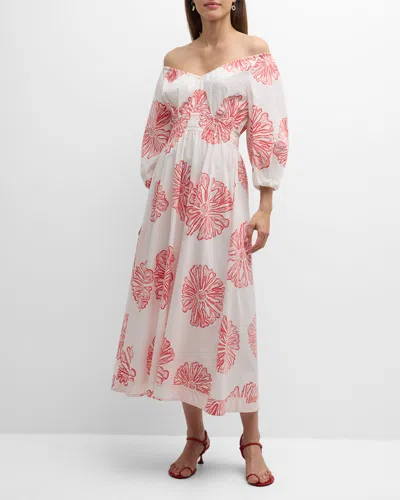 Marie Oliver Ava Floral-print Off-shoulder Midi Dress In Electra
