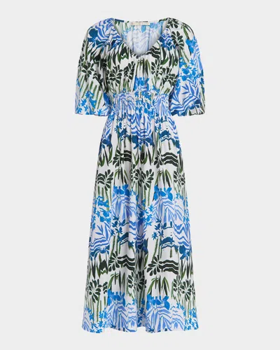 Marie Oliver Ava Pleated Off-shoulder Cotton Midi Dress In Blue
