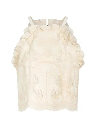 Marie Oliver Bethany Ruffled Broderie-anglaise Top In Neutrals