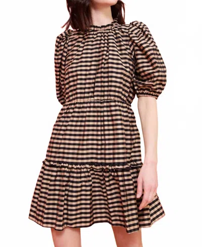 Marie Oliver Bryer Gingham Dress In Black/camel In Brown