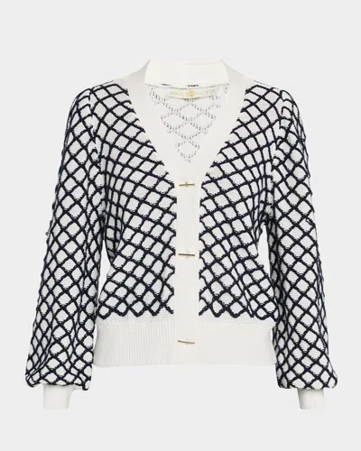 Marie Oliver Charlie Diamond Knit Cotton Cardigan In Lattice