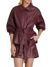 Marie Oliver Chazz Peplum Faux Leather Jacket In Merlot In Brown