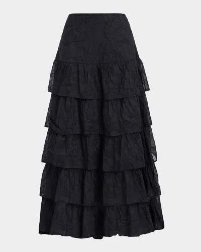 Marie Oliver Christie Embroidered Ruffle Tiered Midi Skirt In Green