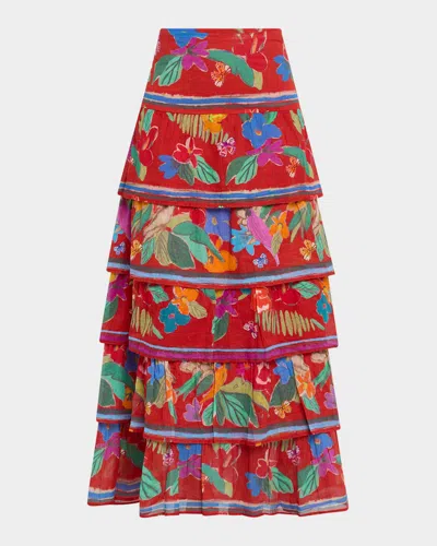 Marie Oliver Christie Floral-print Maxi Skirt In Red