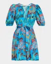 Marie Oliver Clara Tiered Botanical-print Mini Dress In Blue