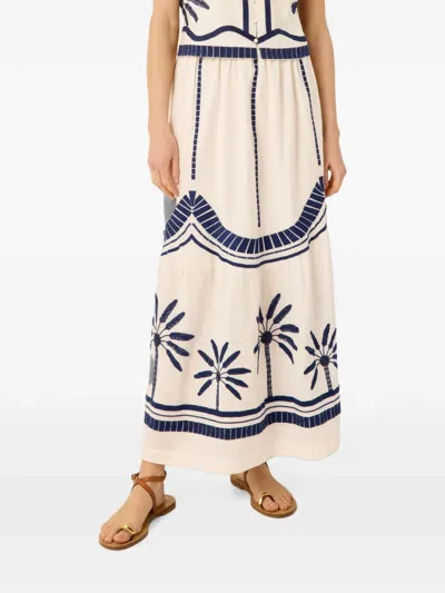 Marie Oliver Dania Palm-embroidered Maxi Skirt In Neutral