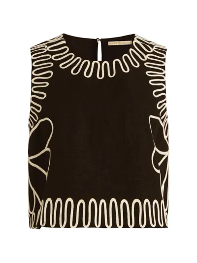 Marie Oliver Davis Embroidered Sleeveless Top In Brown