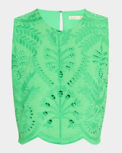 Marie Oliver Davis Eyelet Embroidered Crop Shell In Verdant