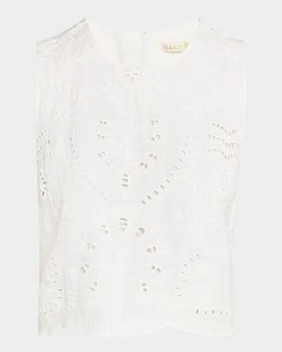 Marie Oliver Davis Eyelet Embroidered Crop Shell In Oyster