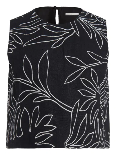 Marie Oliver Davis Floral-embroidered Crop Top In Black