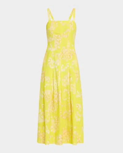Marie Oliver Dixon Pleated Floral-print Midi Dress In Yellow