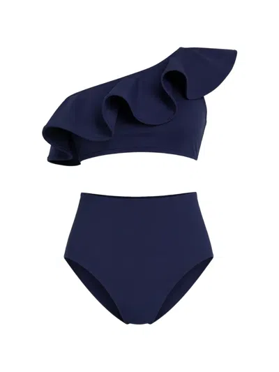 Marie Oliver Doris Ruffled One-shoulder Bikini Top In Blue