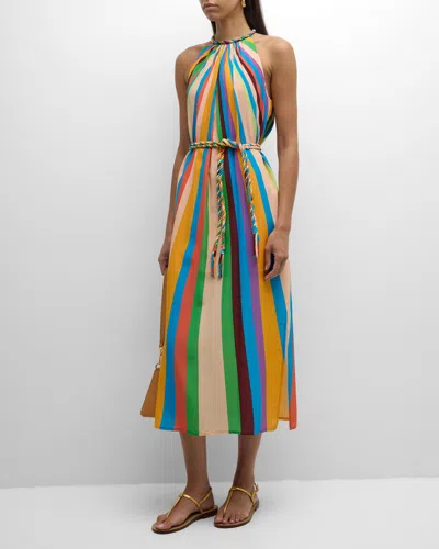Marie Oliver Elena Striped Silk Halter Midi Dress In Prisma