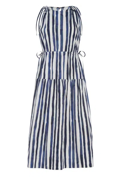 Marie Oliver Elenora Sleeveless Striped Cotton Midi Dress In Blazer