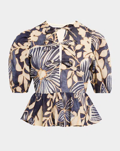 Marie Oliver Estella Floral-print Peplum Top In Moonflower