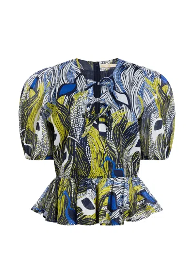 Marie Oliver Estella Puff-sleeve Peplum Blouse In Multi