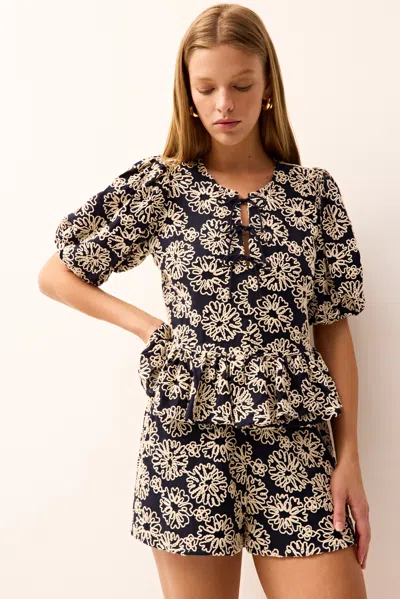 Marie Oliver Estella Floral Puff-sleeve Blouse In Multi