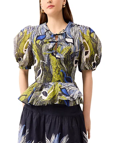 Marie Oliver Estella Puff-sleeve Peplum Blouse In Multi