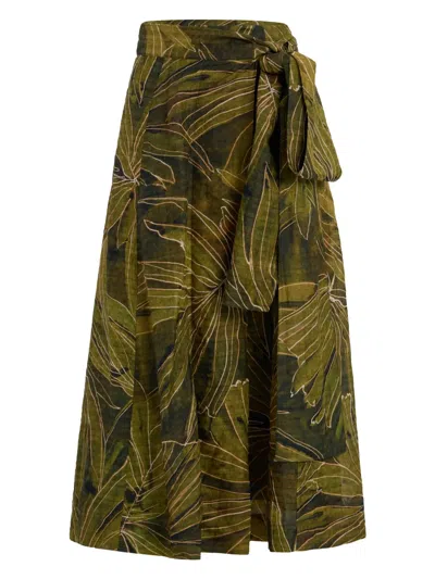 Marie Oliver Estine Leaf-print Wrap Skirt In Green
