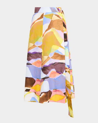 Marie Oliver Estine Watercolor-print Cotton Midi Wrap Skirt In Green