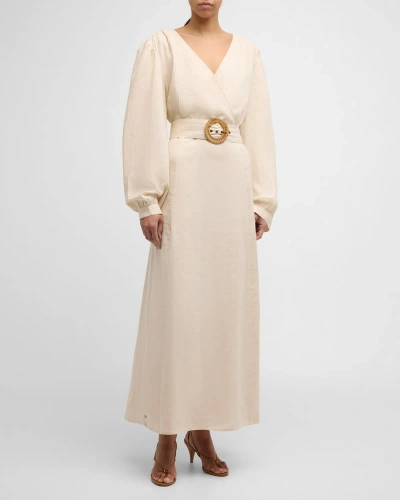 Marie Oliver Women's Evelle Linen Tie-waist Midi-dress In Whitecap