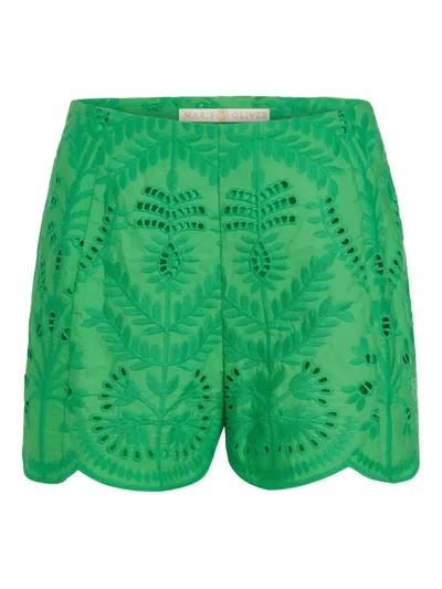 Marie Oliver Fable Broderie-anglaise Scalloped Shorts In Green