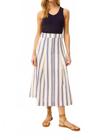 Marie Oliver Faith Pleated Midi Skirt In Blue And White Stripe