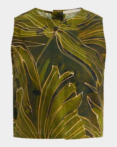 MARIE OLIVER FALLON BOXY PALM LEAF-PRINT CROP TOP