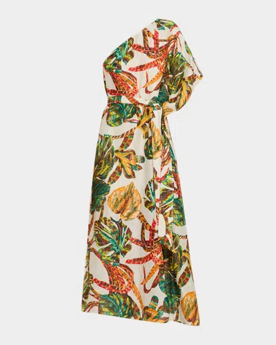 Marie Oliver Farrow Asymmetric Linen-silk Midi Dress In Multi