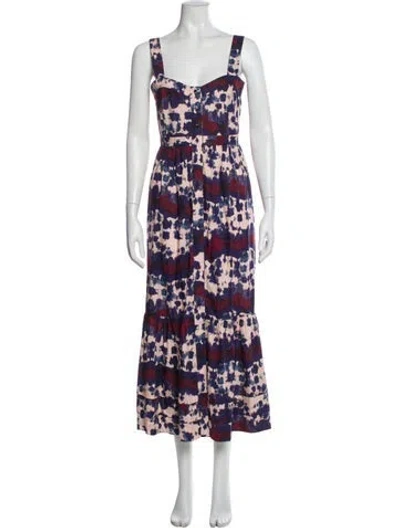 Pre-owned Marie Oliver Floral Print Long Dress In Blue