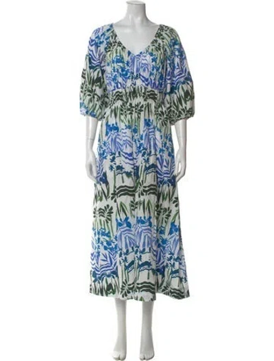 Pre-owned Marie Oliver Floral Print Long Dress In Blue