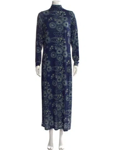 Pre-owned Marie Oliver Floral Print Long Dress In Blue