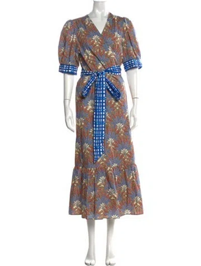Pre-owned Marie Oliver Floral Print Long Dress In Blue/neutrals